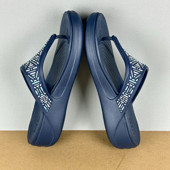 Crocs Monterey Wedge Toe Post Sandals Womens 10 Navy Blue White Casual - Picture 6 of 11